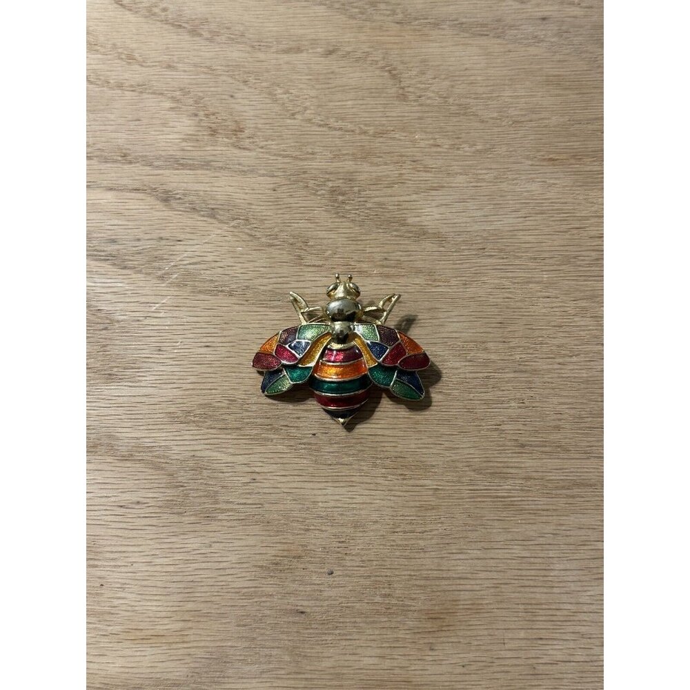 Don-Lin Gold Tone Enamel Bee Wasp Fly Insect Brooch Pin Signed Colorful - Picture 3 of 9